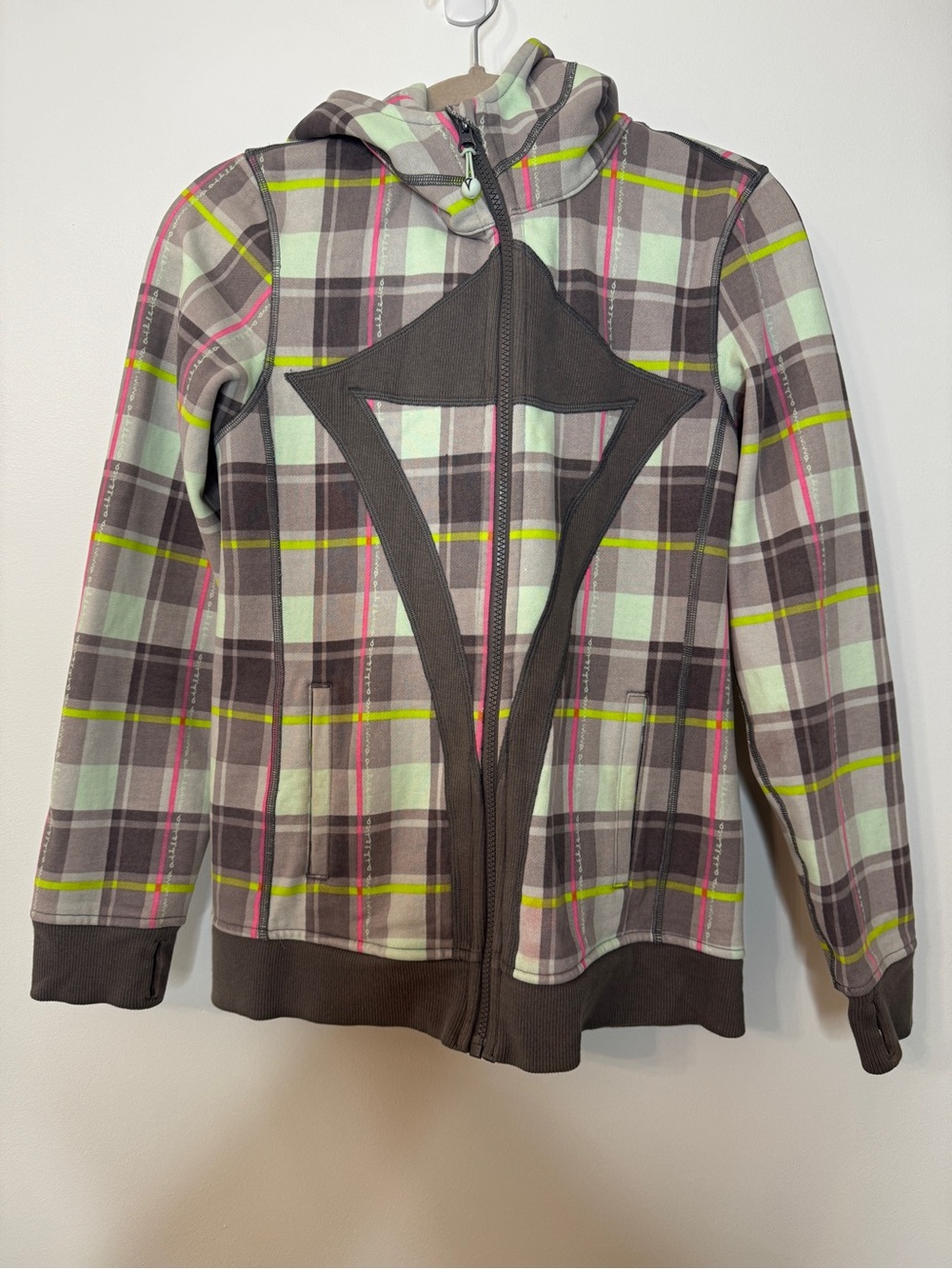 Ivivva Lululemon Scuba Hoodie Sweatshirt Plaid Full Zip UP Sz 14